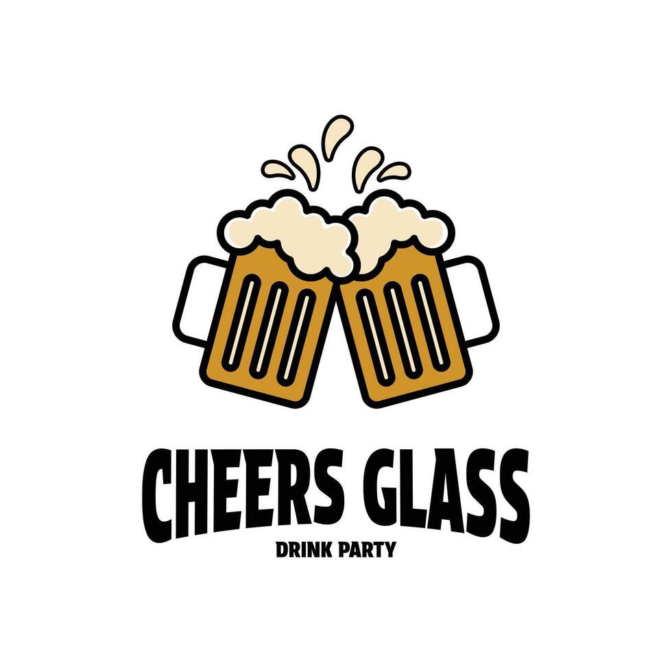 beer cheers glass drink party logo design concept vintage style vector