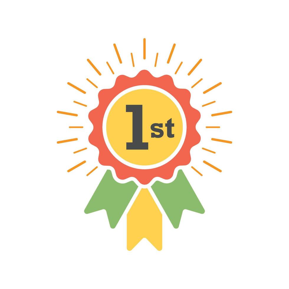 Gold medal 1st place icon in flat style. Trophy award illustration on isolated background. Winner sign business concept. vector