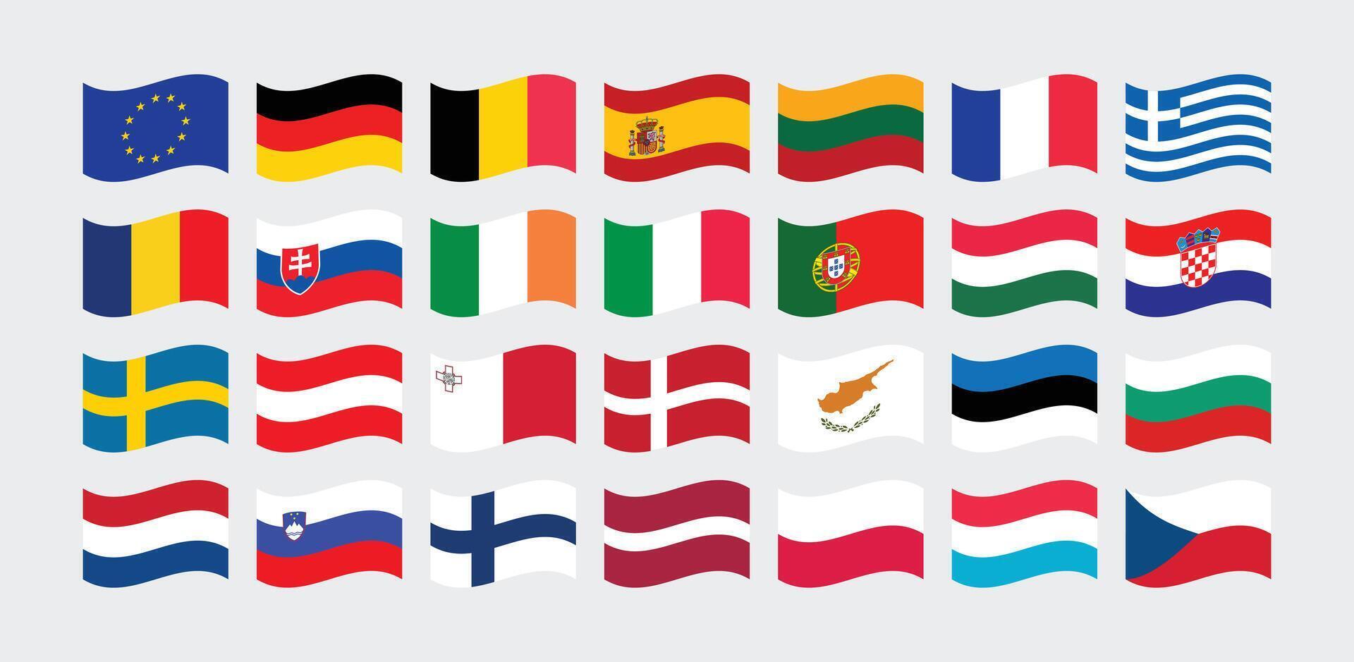 Flag of All European Union countries. European Union country Flag set. vector