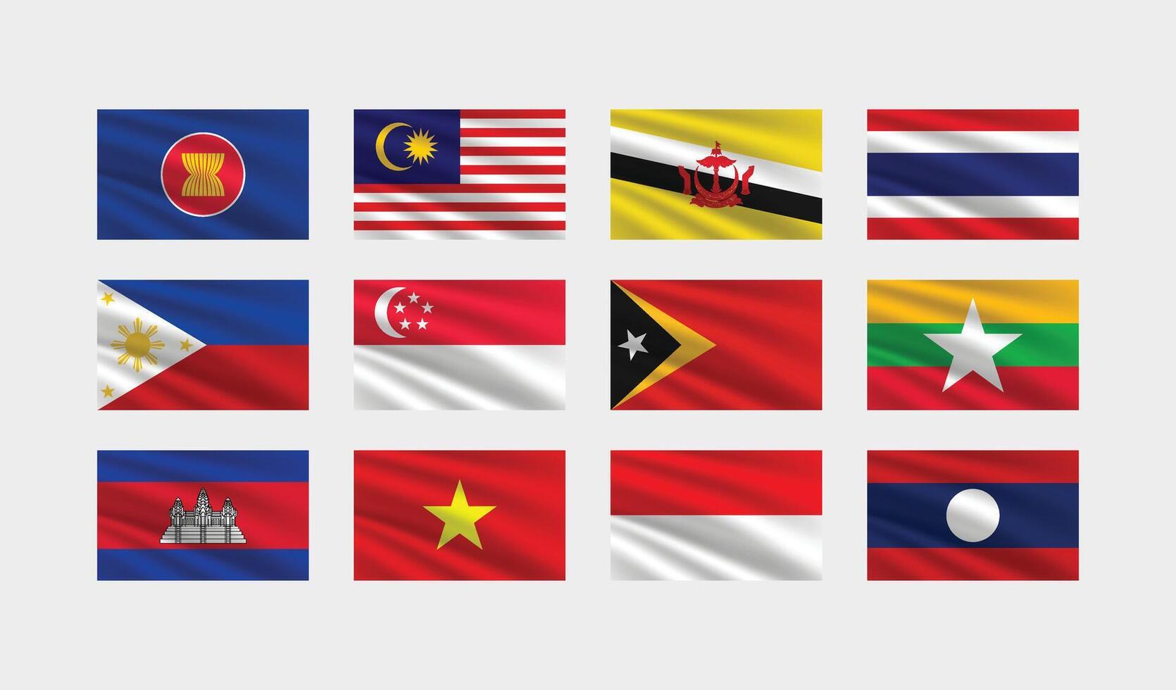 National Flag of All ASEAN Countries. Set of ASEAN country Flag. vector
