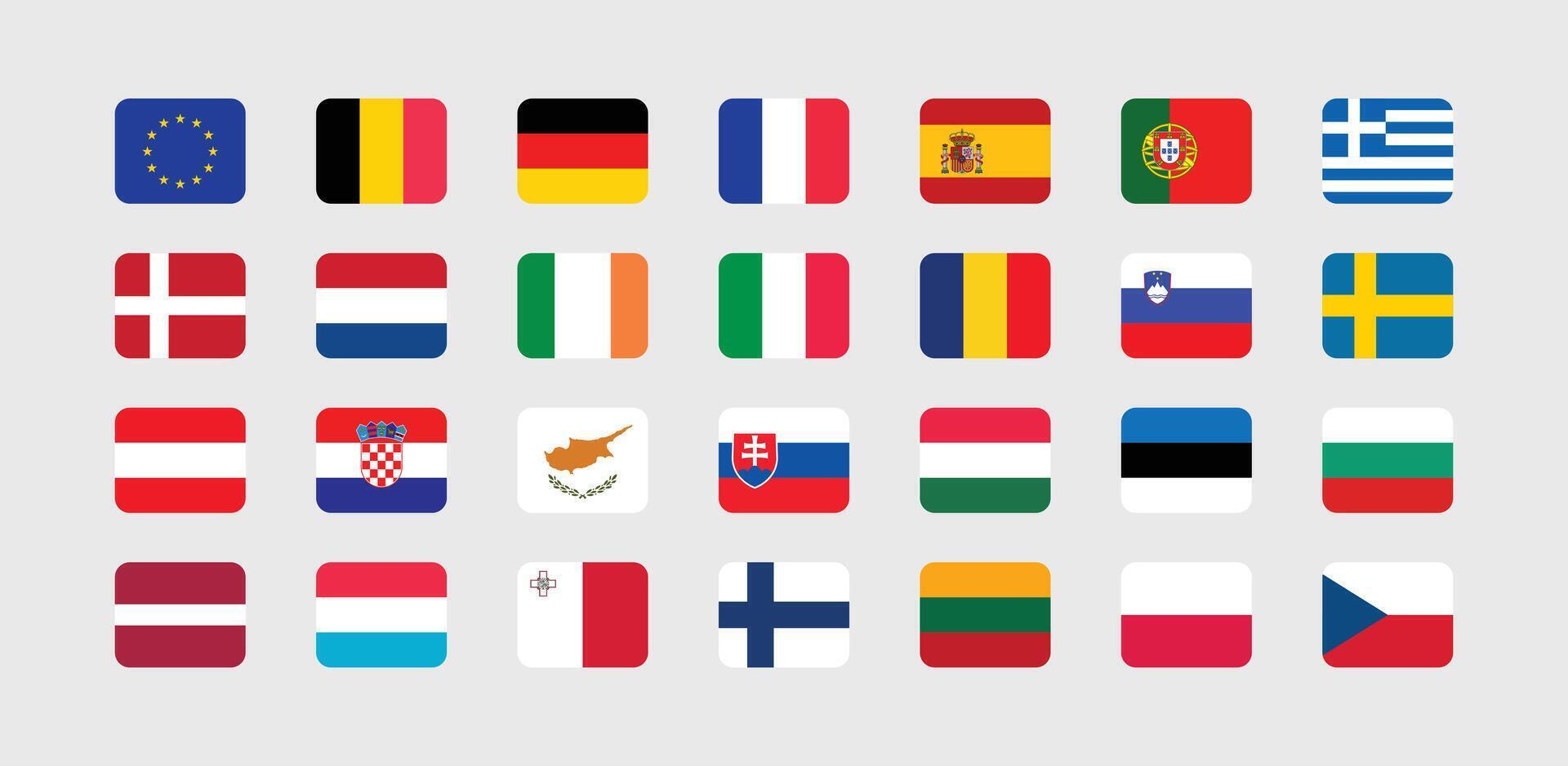 Flag of All European Union countries. European Union country Flag set. vector