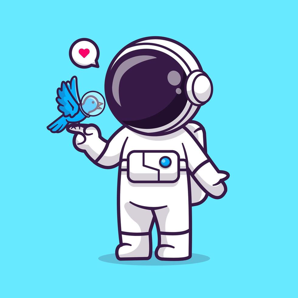 Cute Astronaut Playing With Bird In Space Cartoon vector