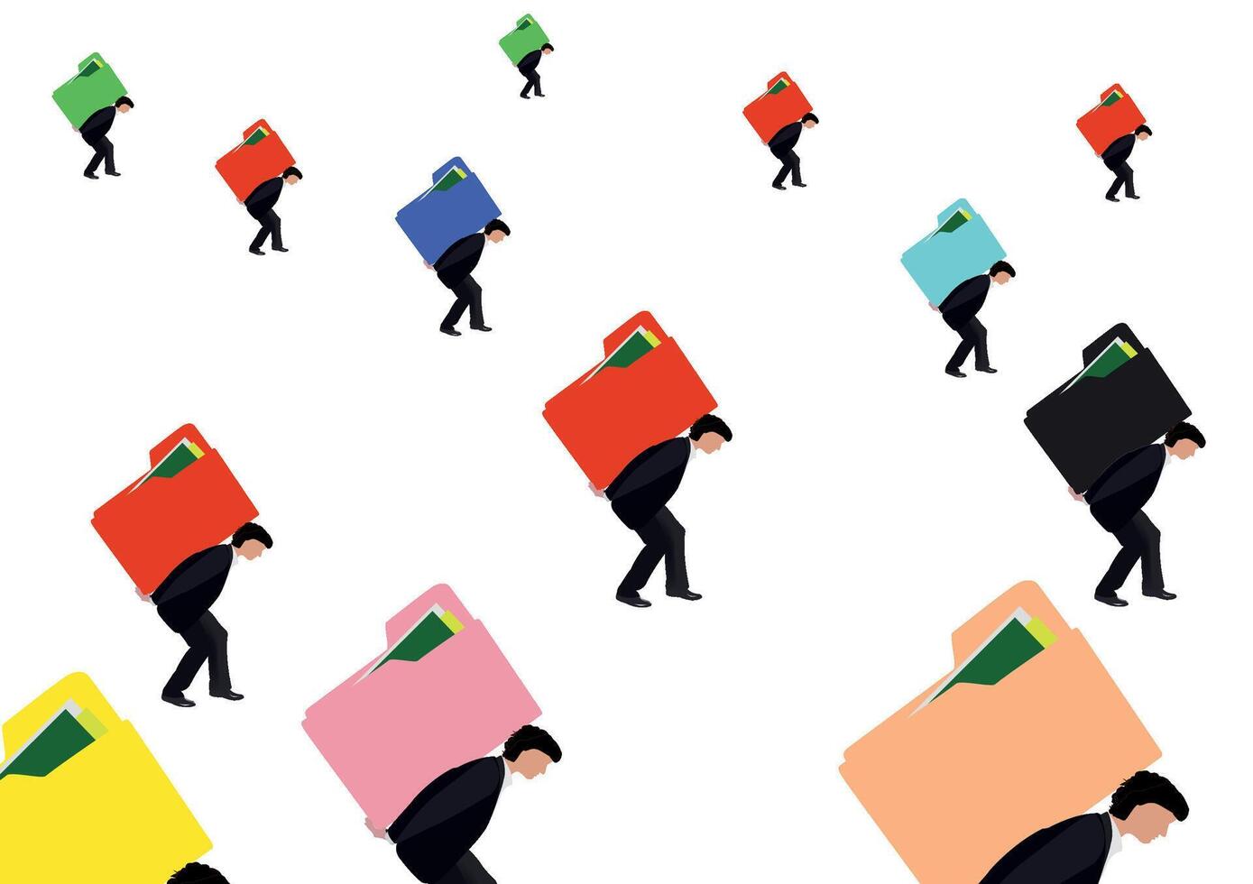 Businessmen carrying colorful folders on white background vector