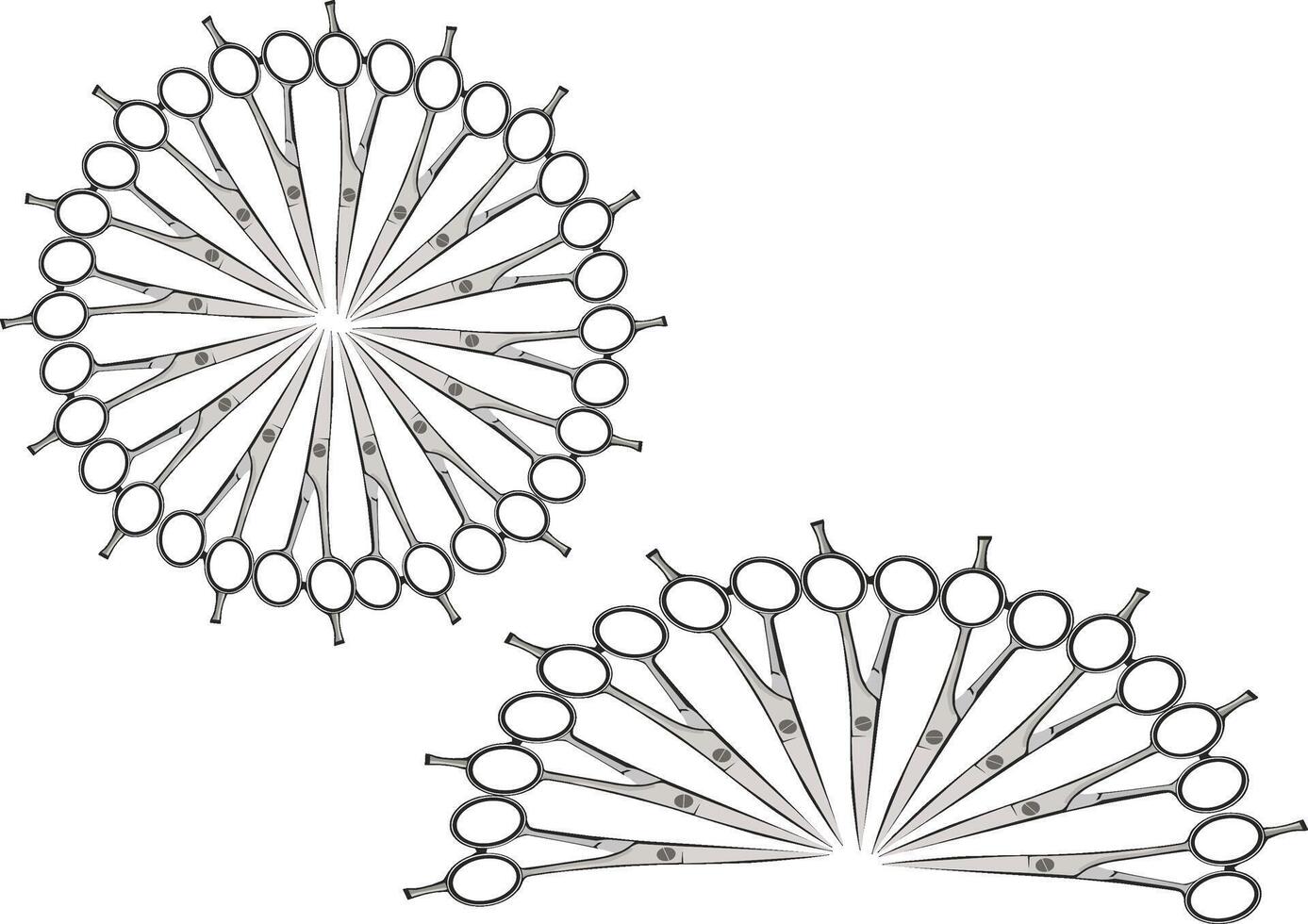 Professional hairdressing scissors forming a circle and a semicircle on white background vector