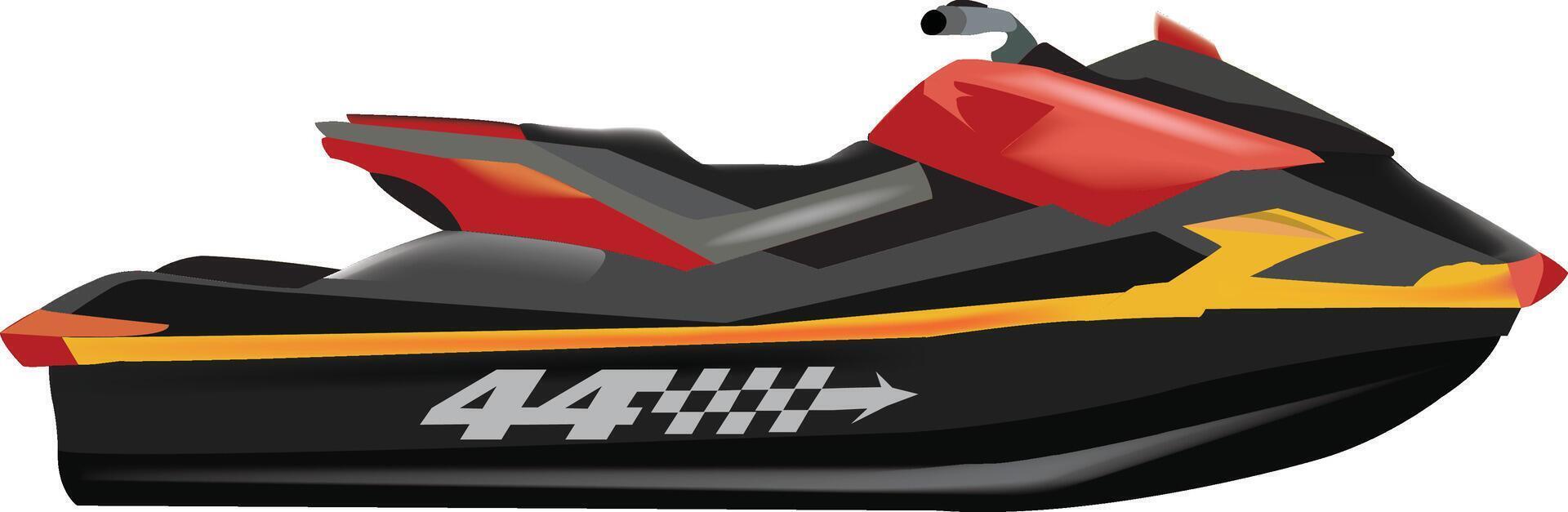 Modern red and black personal watercraft with racing stripes vector