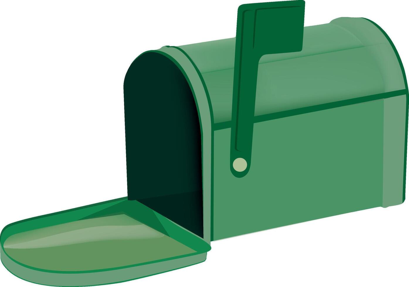 Open green mailbox with raised flag indicating waiting mail vector