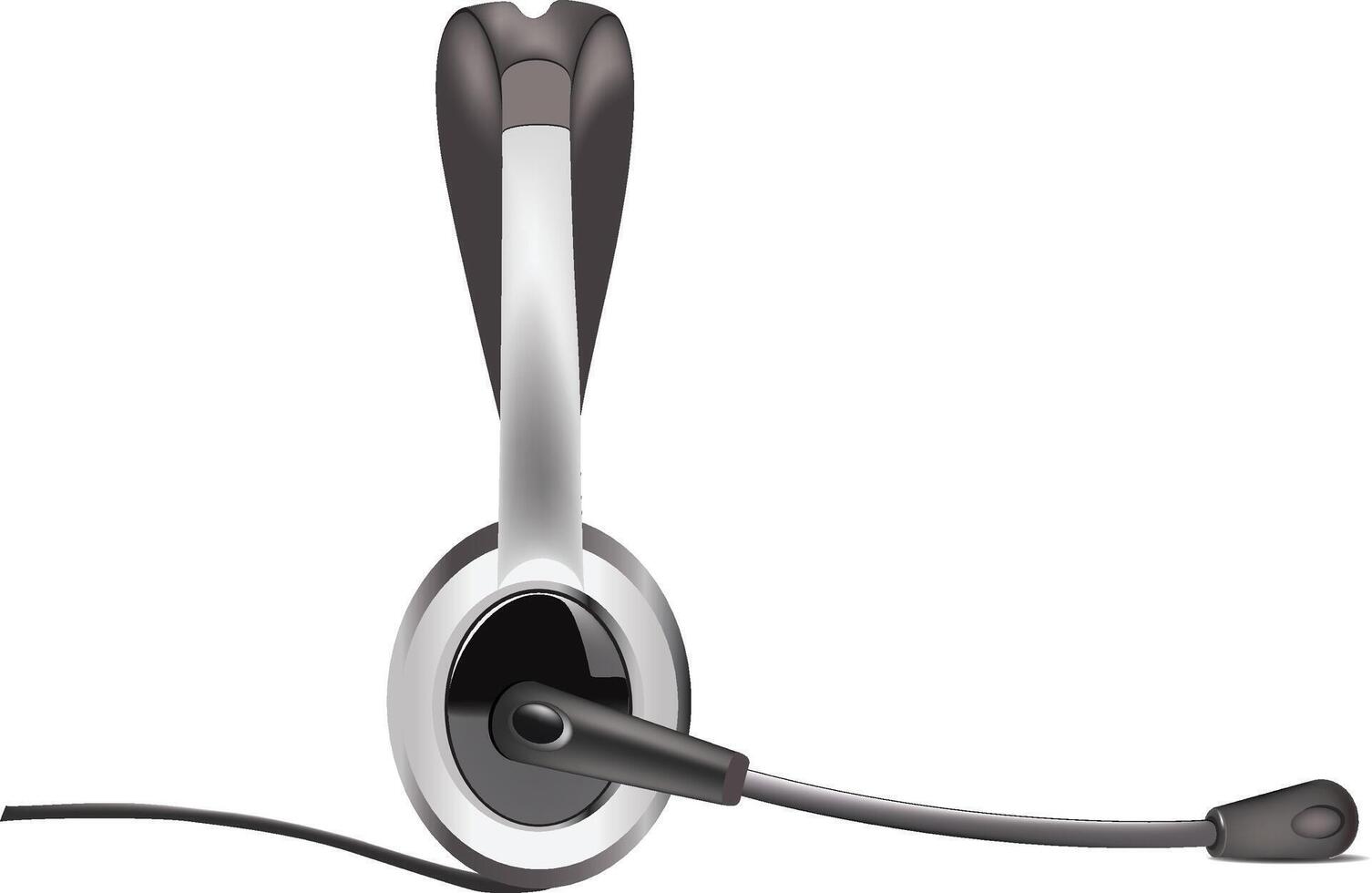 Headset resting on white surface with attached microphone vector