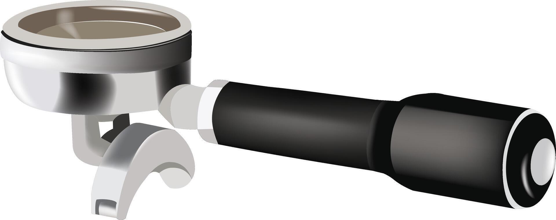Portafilter with black handle preparing espresso coffee vector