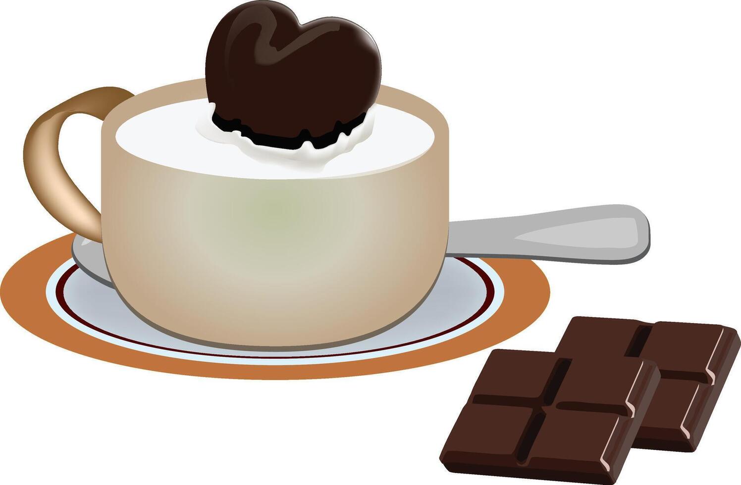 Delicious hot chocolate with heart shaped chocolate and chocolate bars vector