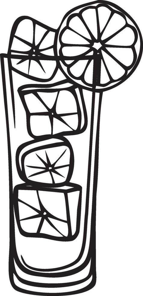 A black and white drawing of a glass of lemonade vector