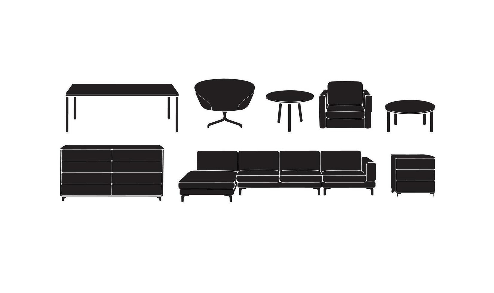 A set black and white silhouette Furniture collection isolated on a white background. vector