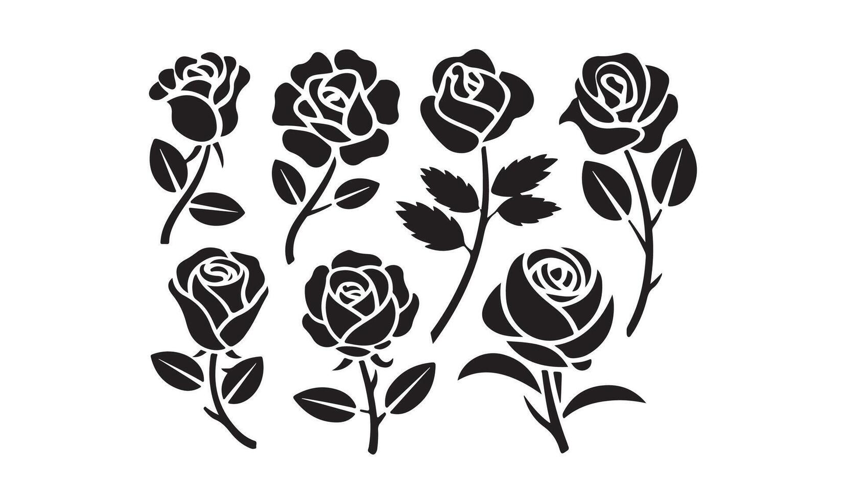 Set of roses silhouettes. Rose icon vector