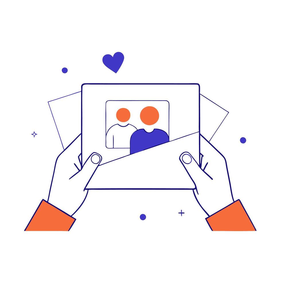 A hand holding a photo of two people vector