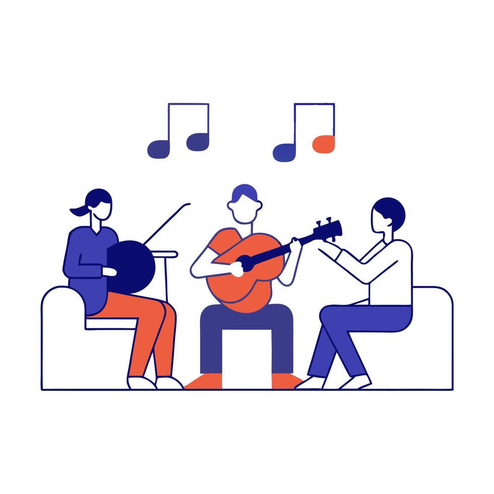 People playing music in a room with music notes vector