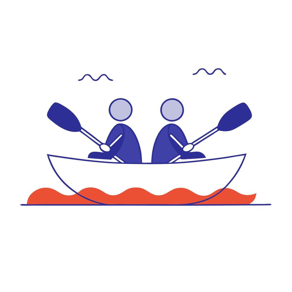 Two people in a boat with paddles vector