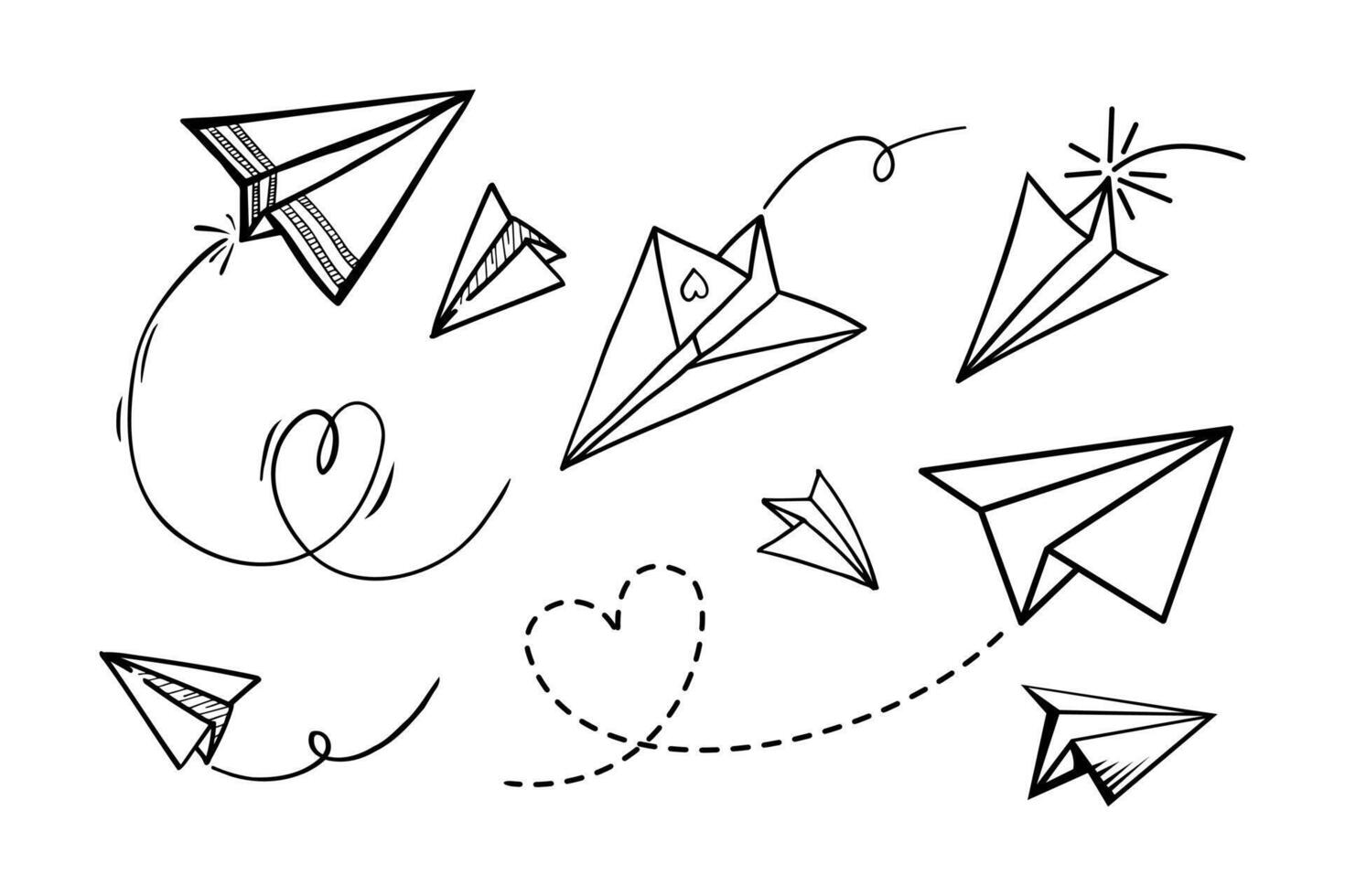 Set of doodle paper plane icon. Hand draw paper airplane. vector