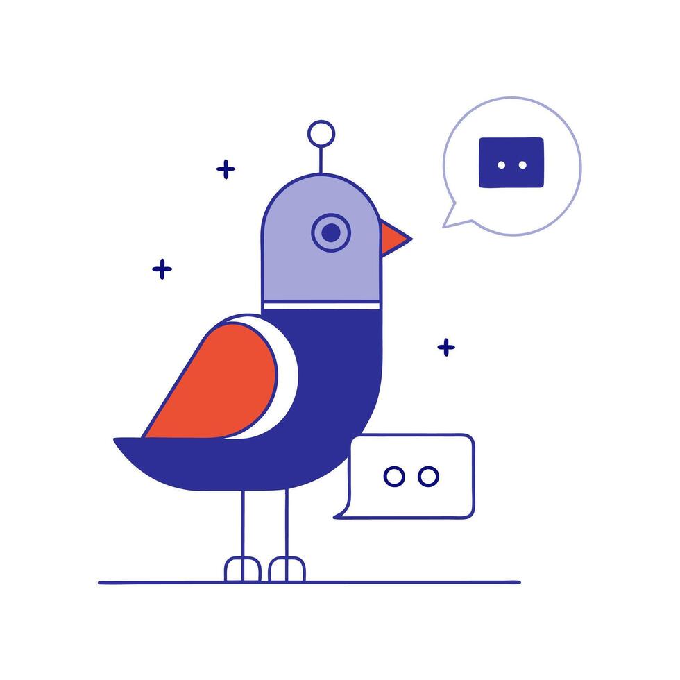 A bird with a speech bubble and a robot vector