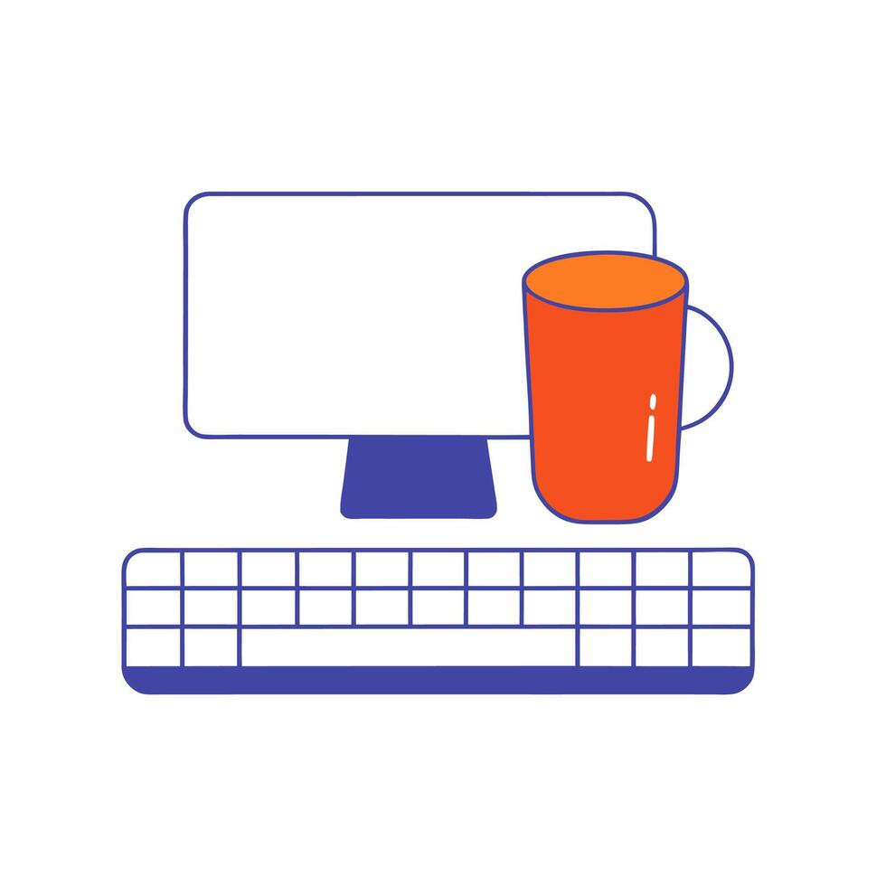 A computer keyboard and mug with a cup of coffee vector