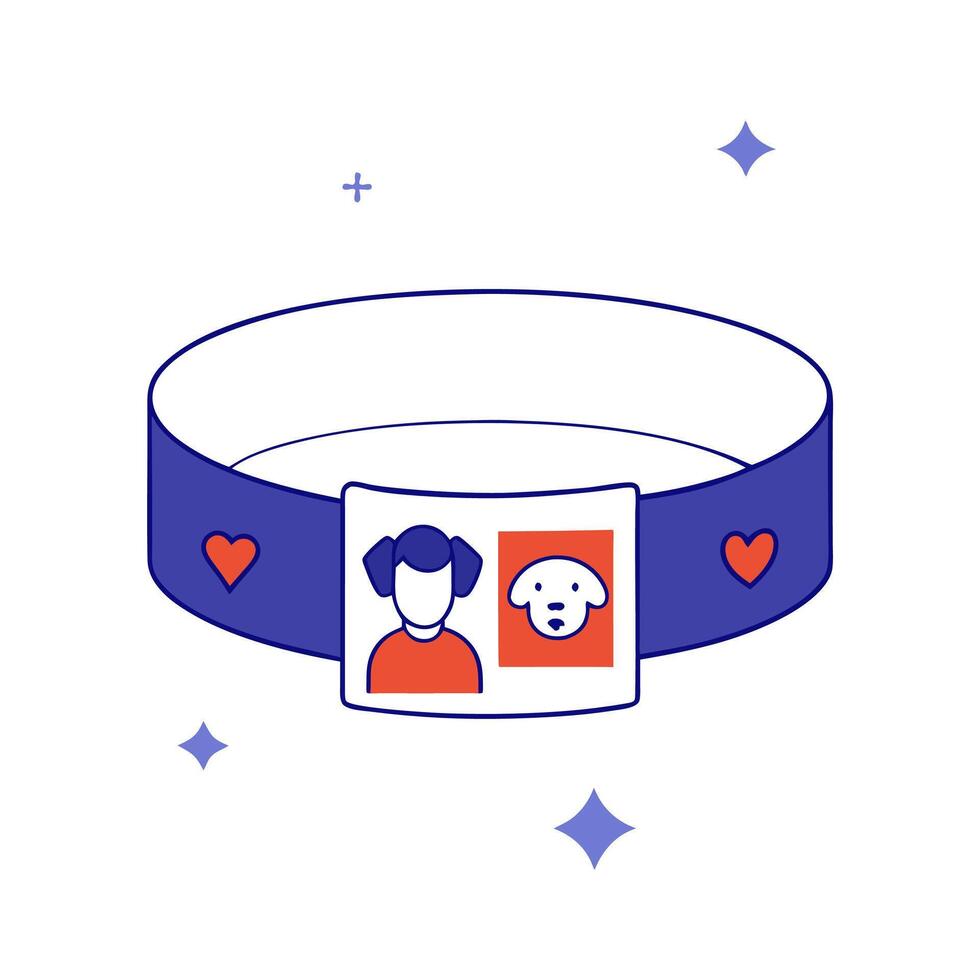 A dog collar with a picture of a dog and a heart vector