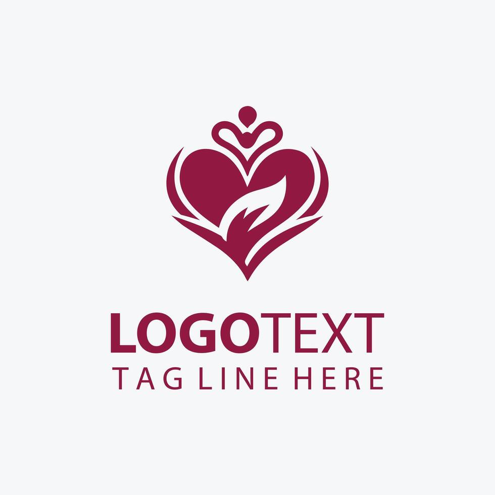 Purple Heart Logo with Leaves Symbolizing Love and Growth vector