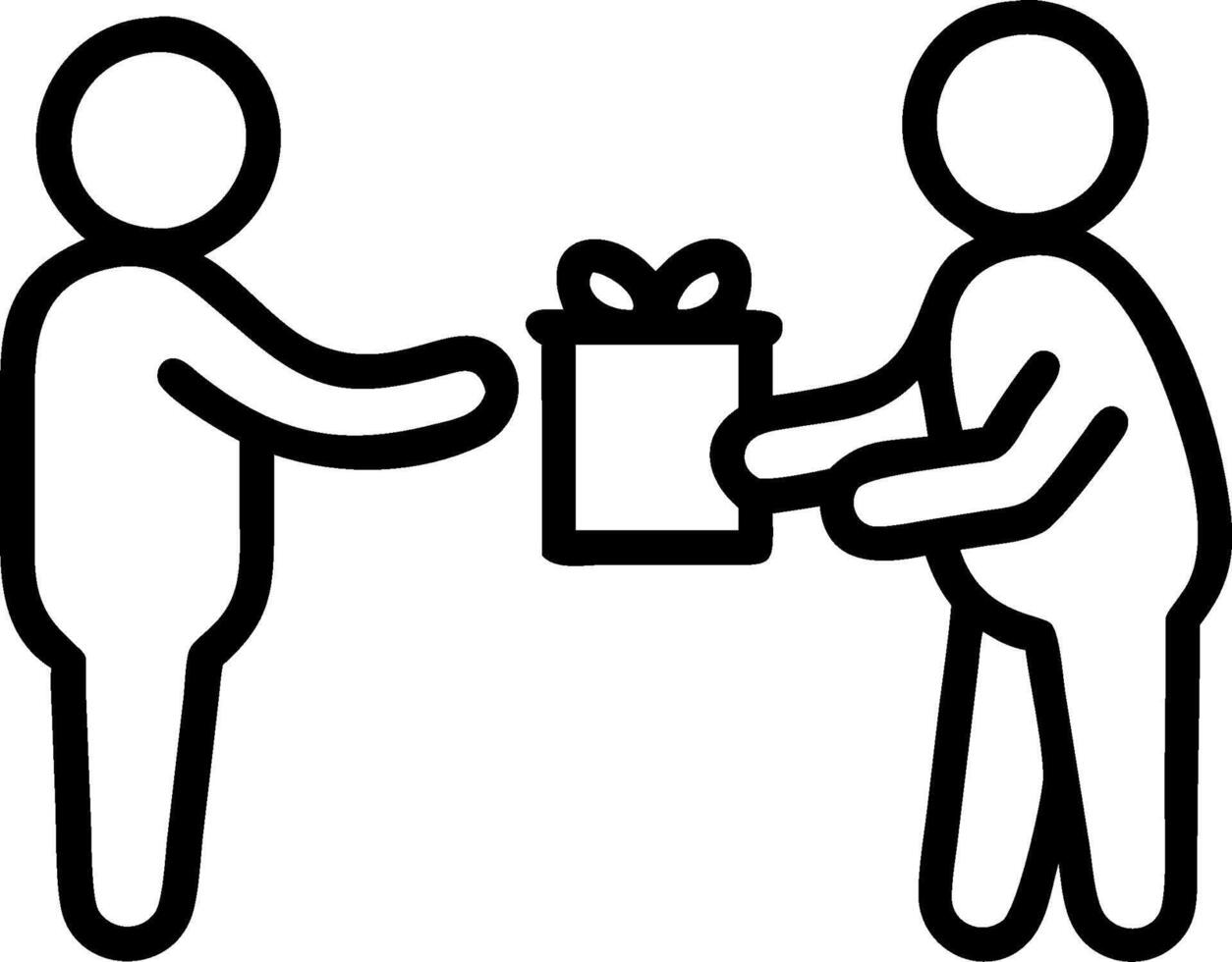 A black and white image of two people giving each other a gift vector