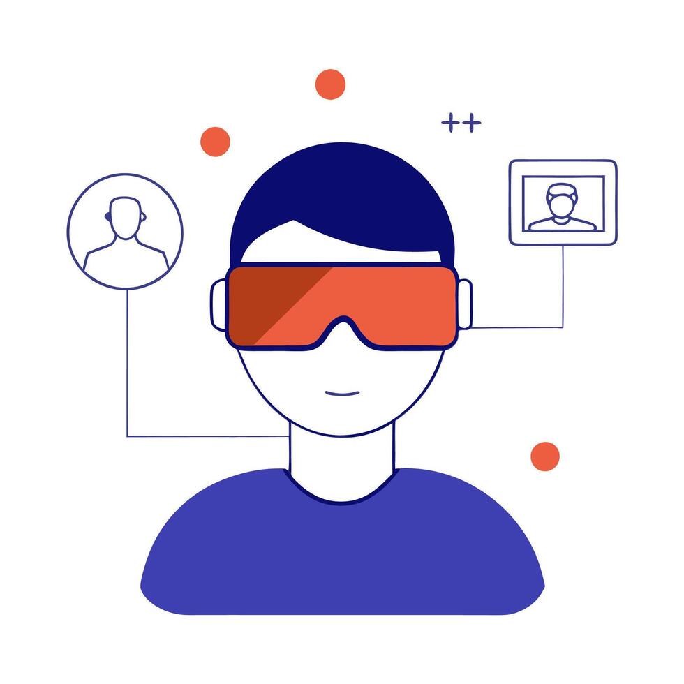 A man wearing virtual reality glasses and a phone vector