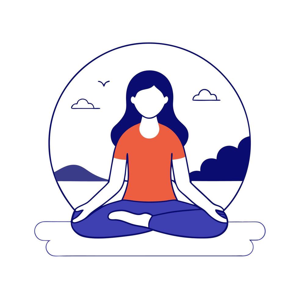 A woman sitting in a lotus position with her eyes closed vector
