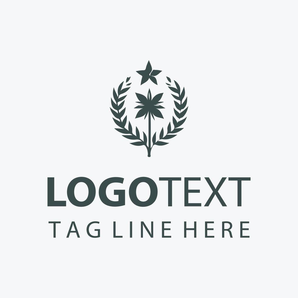 Elegant botanical logo featuring a stylized palm tree within a laurel wreath and star vector