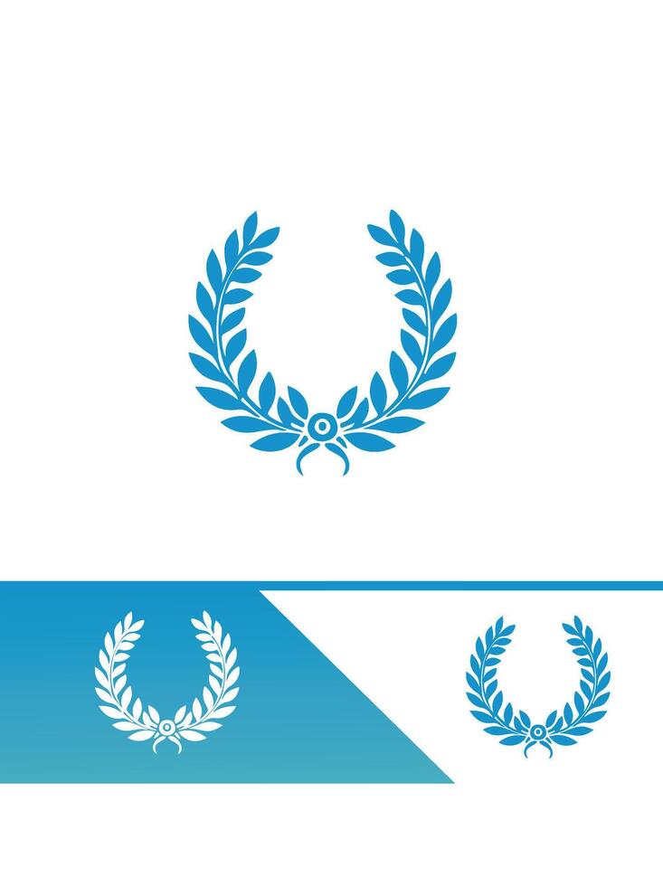 A laurel wreath logo and a blue ribbon vector