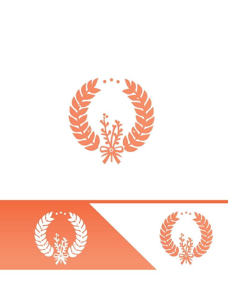 A laurel wreath logo and a white and orange banner vector
