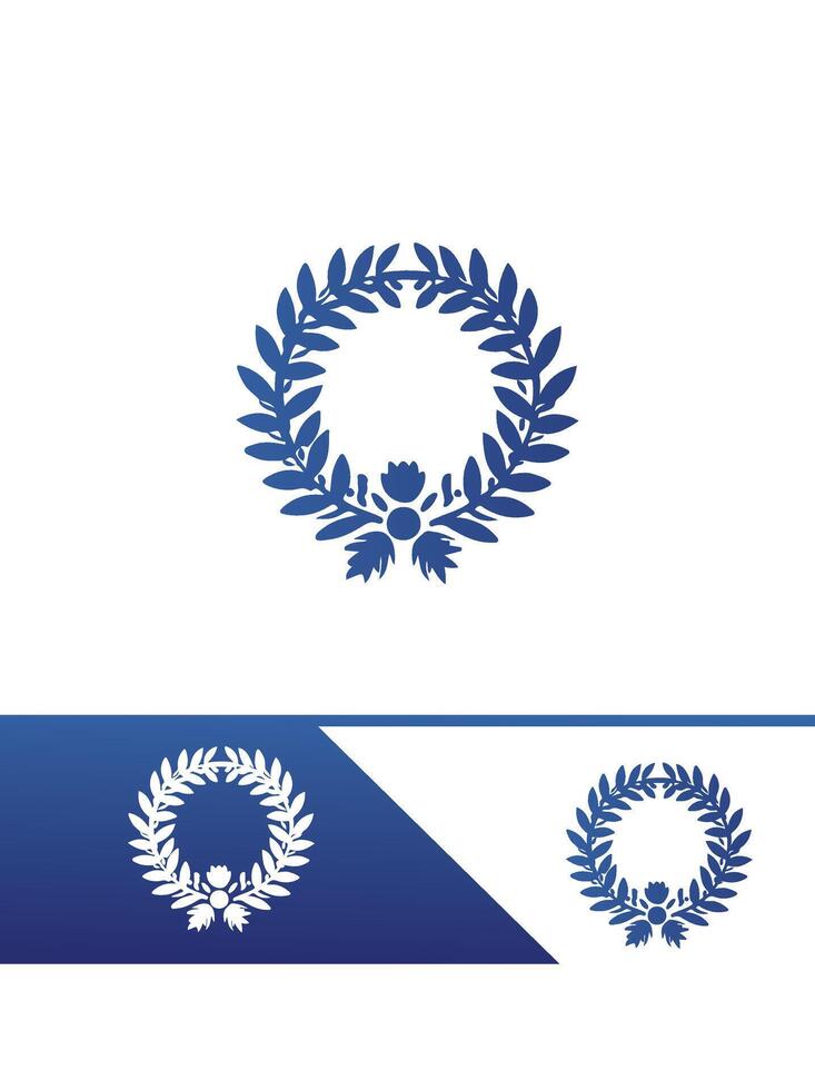 A laurel wreath logo and a blue and white background vector