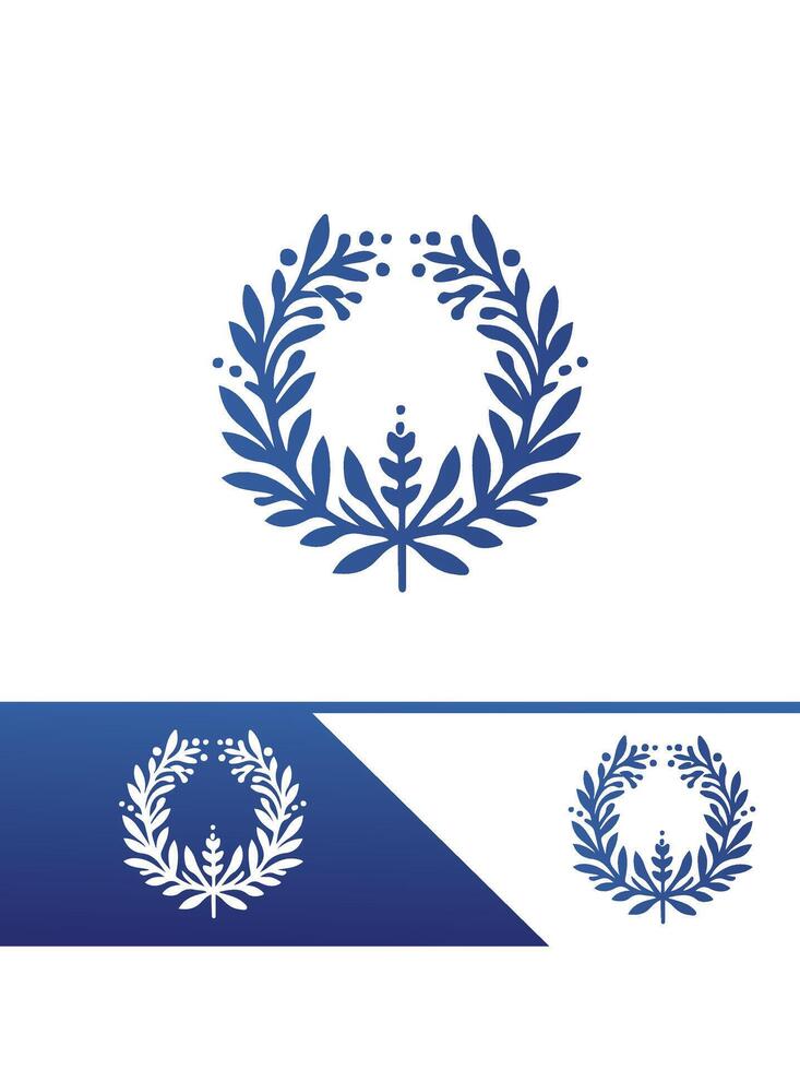 A laurel wreath logo and a blue and white background vector