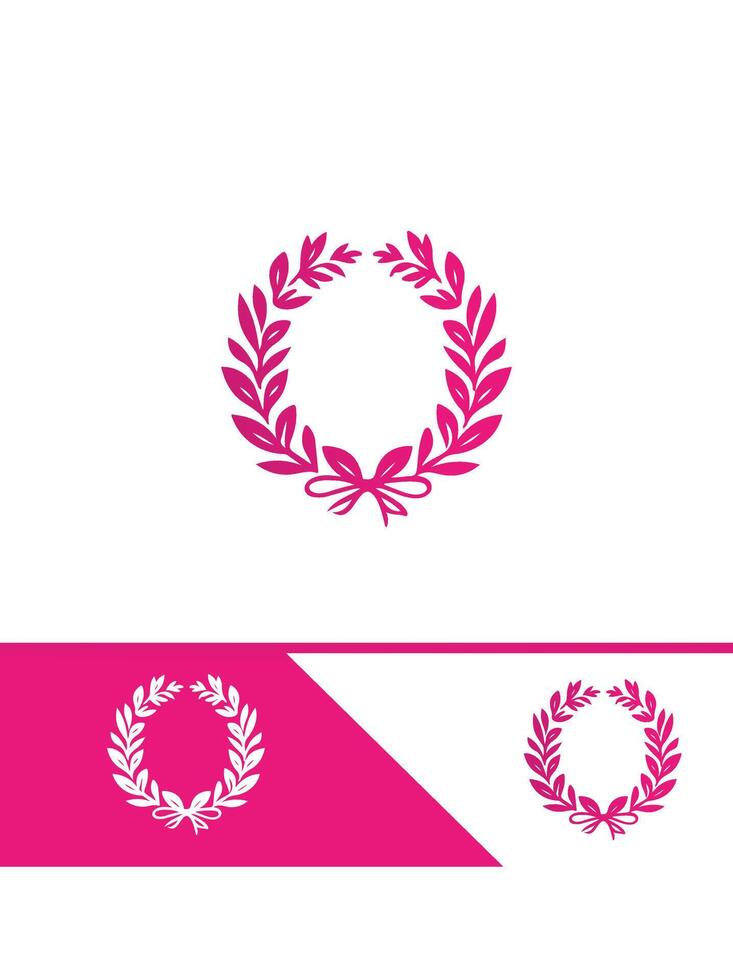 A laurel wreath logo and a pink and white background vector