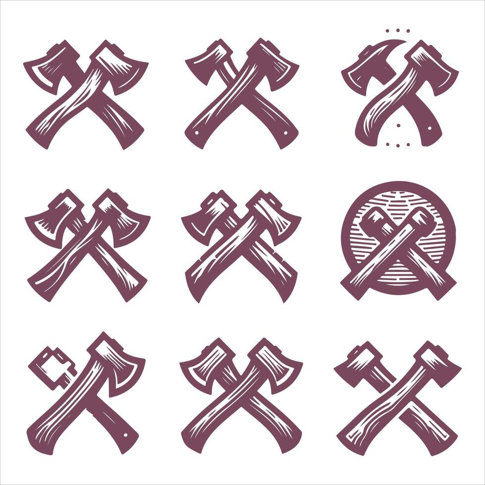 Wooden axes icons set vector