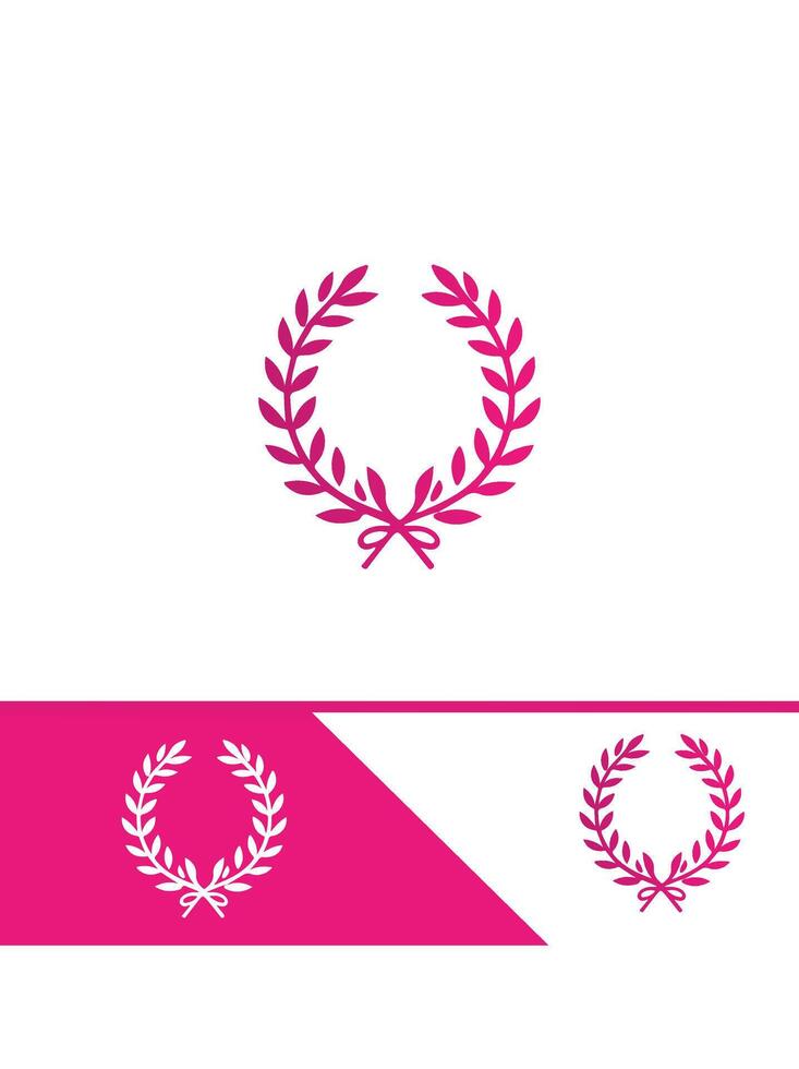 A laurel wreath logo and a pink and white background vector