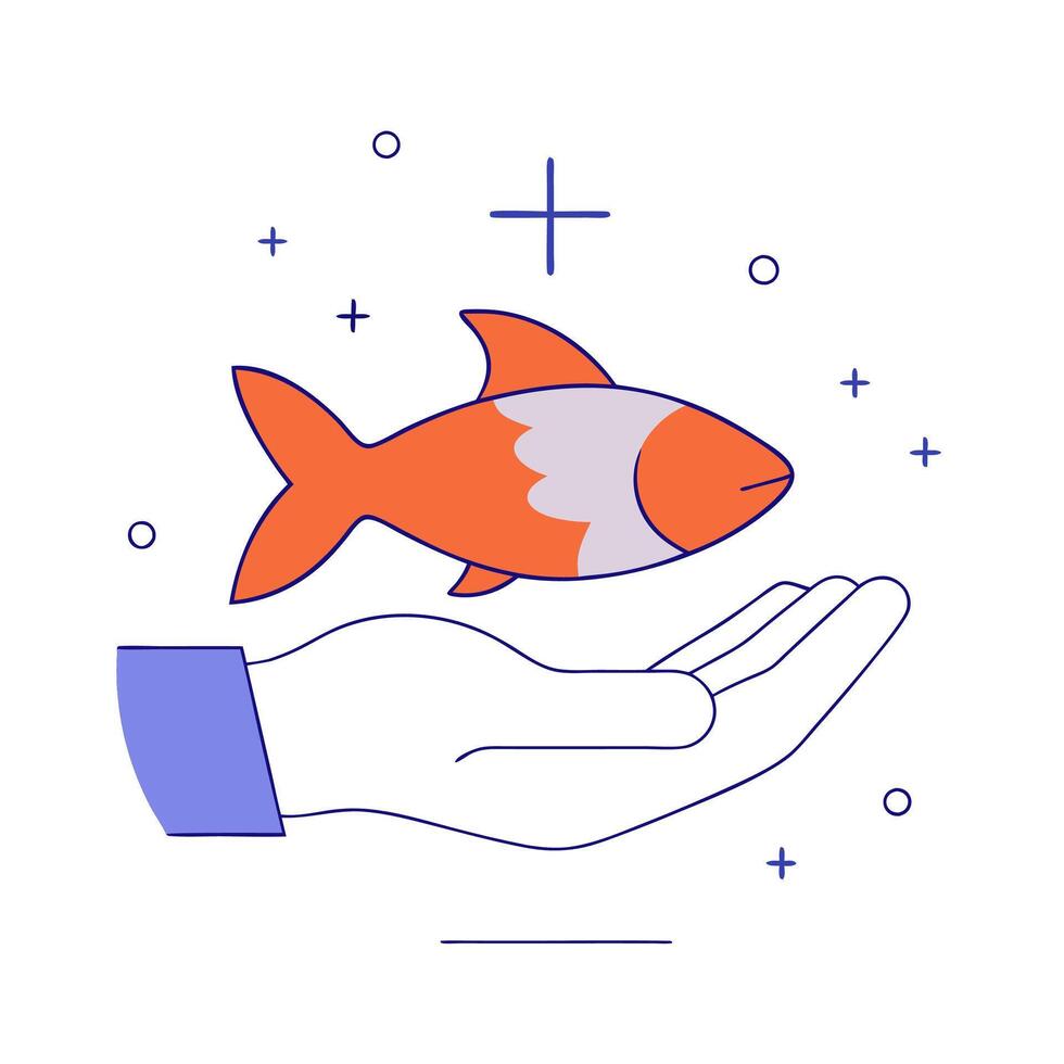Fish in hand with a starfish on top vector