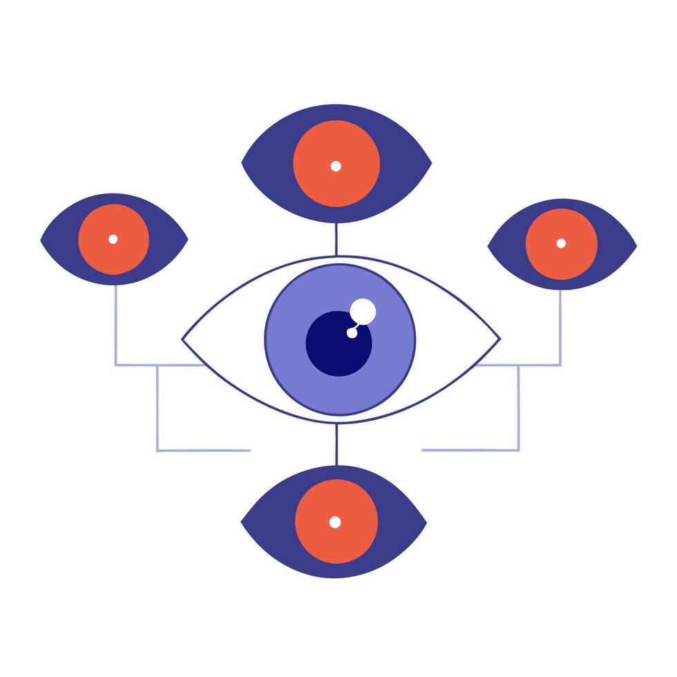 An illustration of an eye with three different colored eyes vector