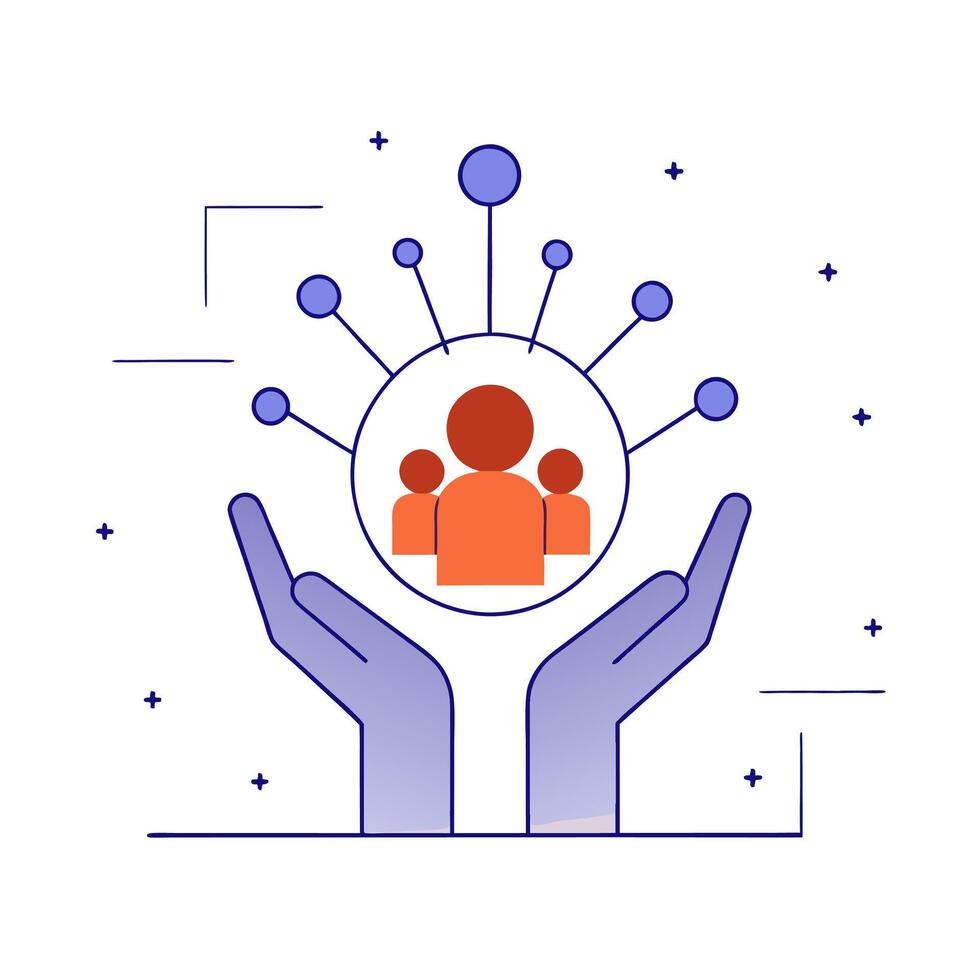 A hand holding a circle with people inside vector
