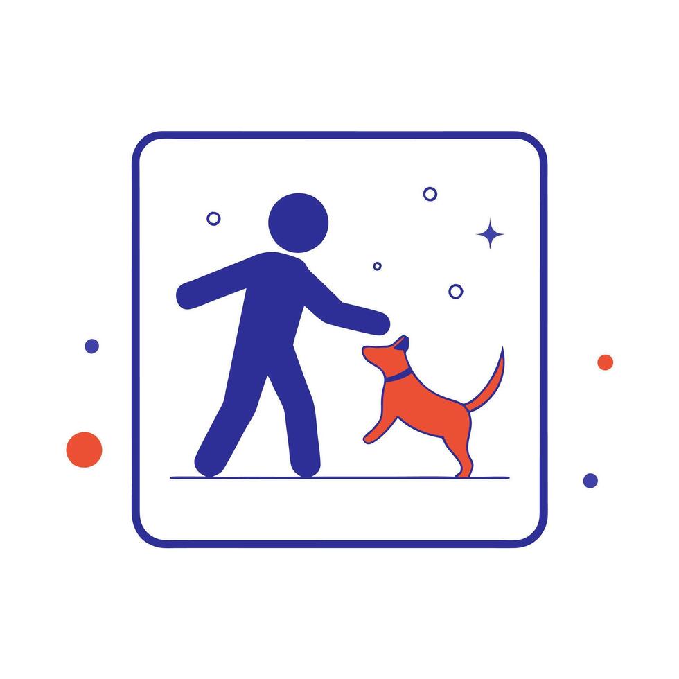 A person walking with a dog in a square vector