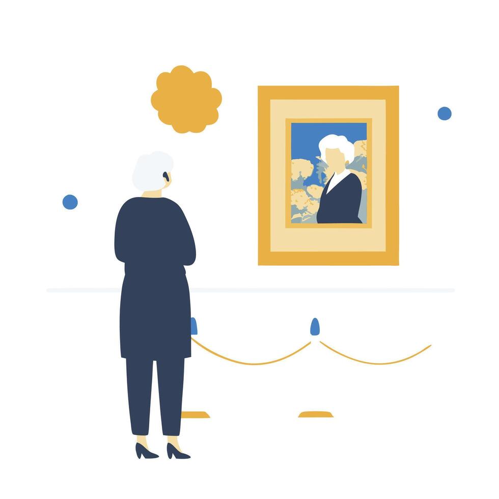 A woman looking at a painting in an art museum vector
