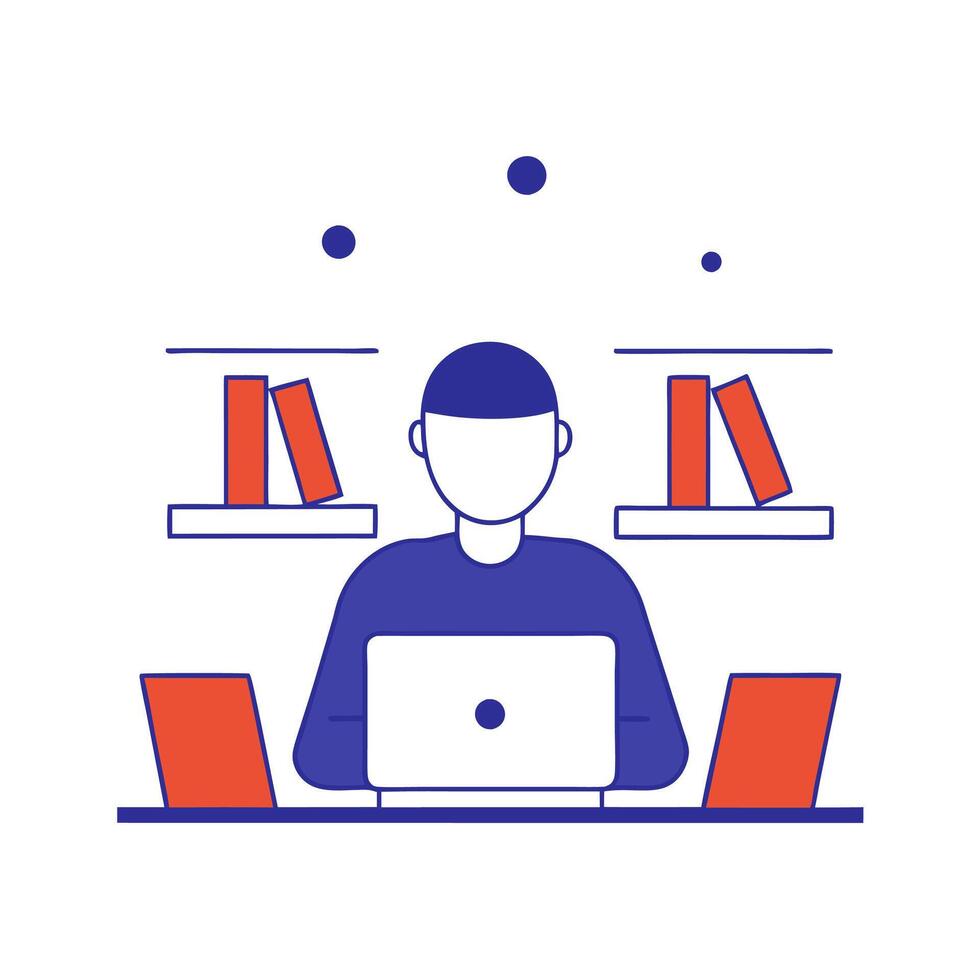 A man is sitting at a desk with a laptop vector