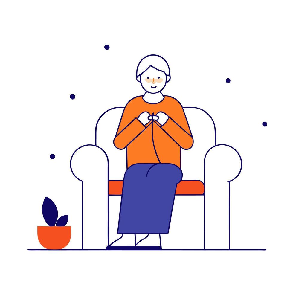 An illustration of a woman sitting in a chair with a knitting needle vector