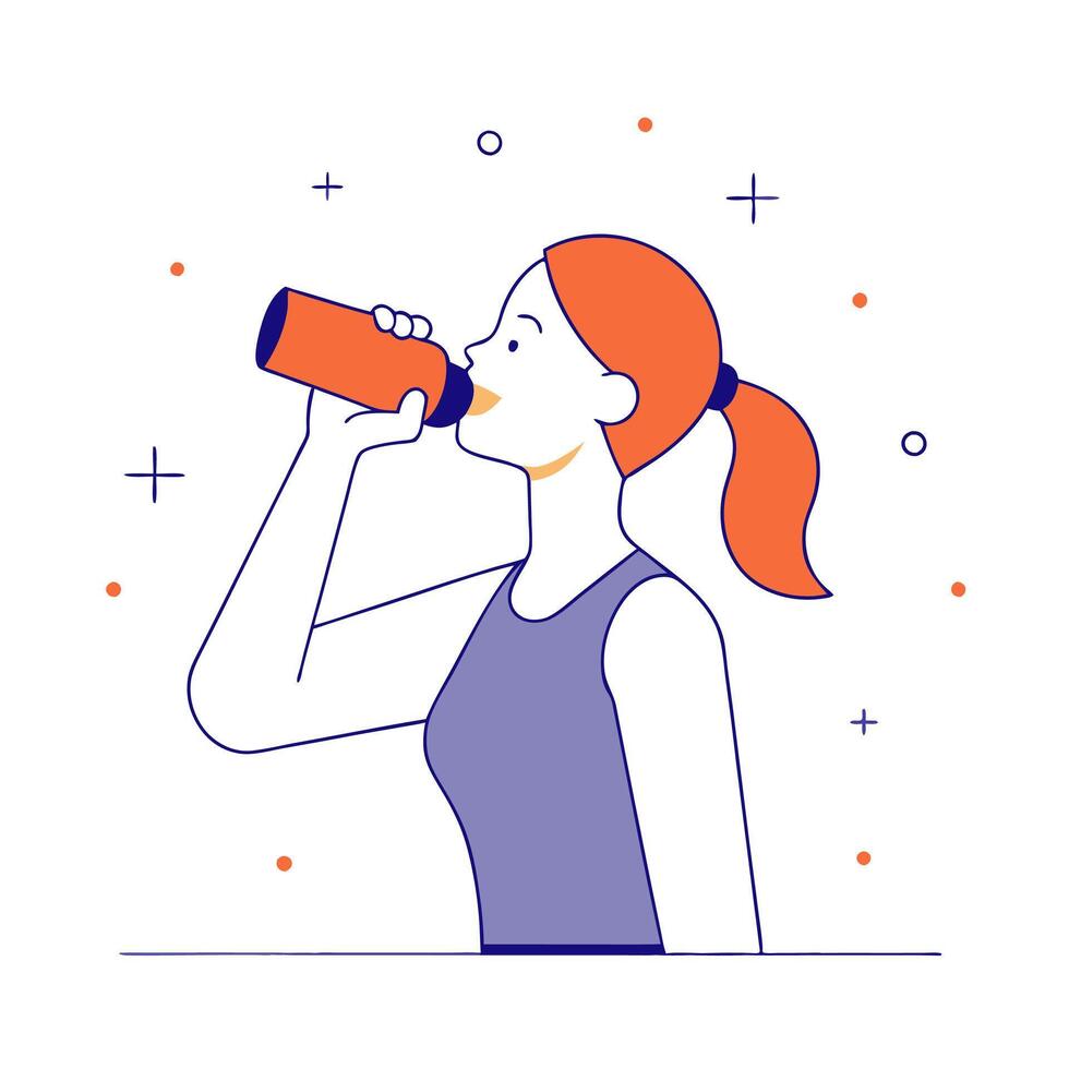 A woman drinking water from a bottle vector