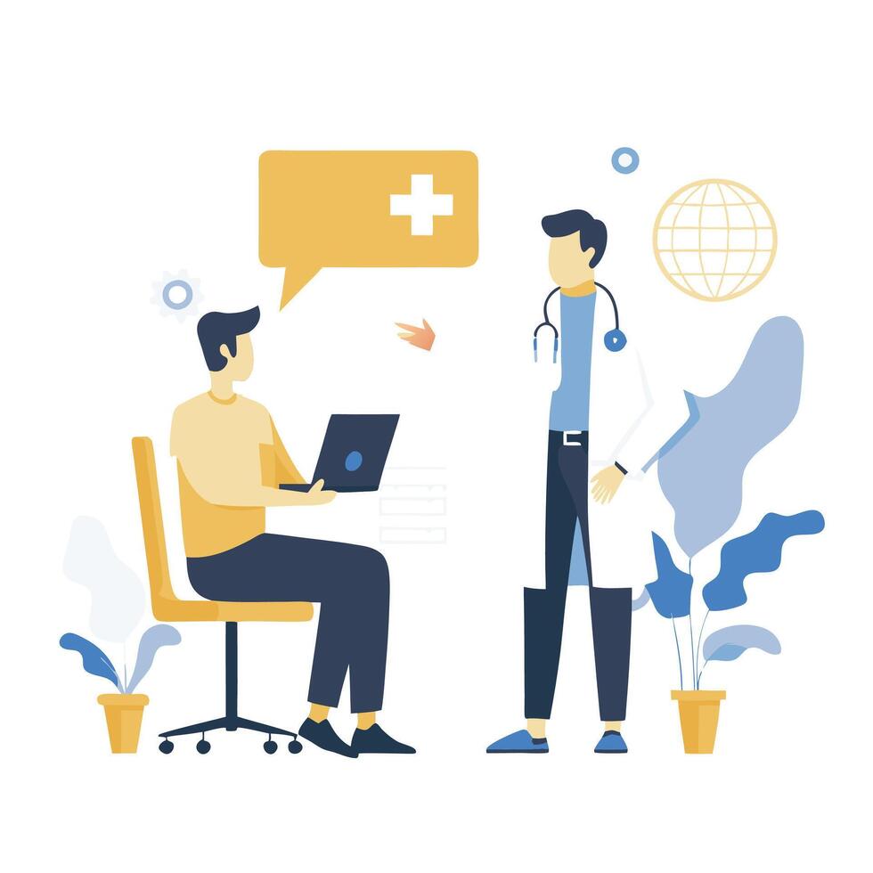 Doctor and patient talking about health care vector