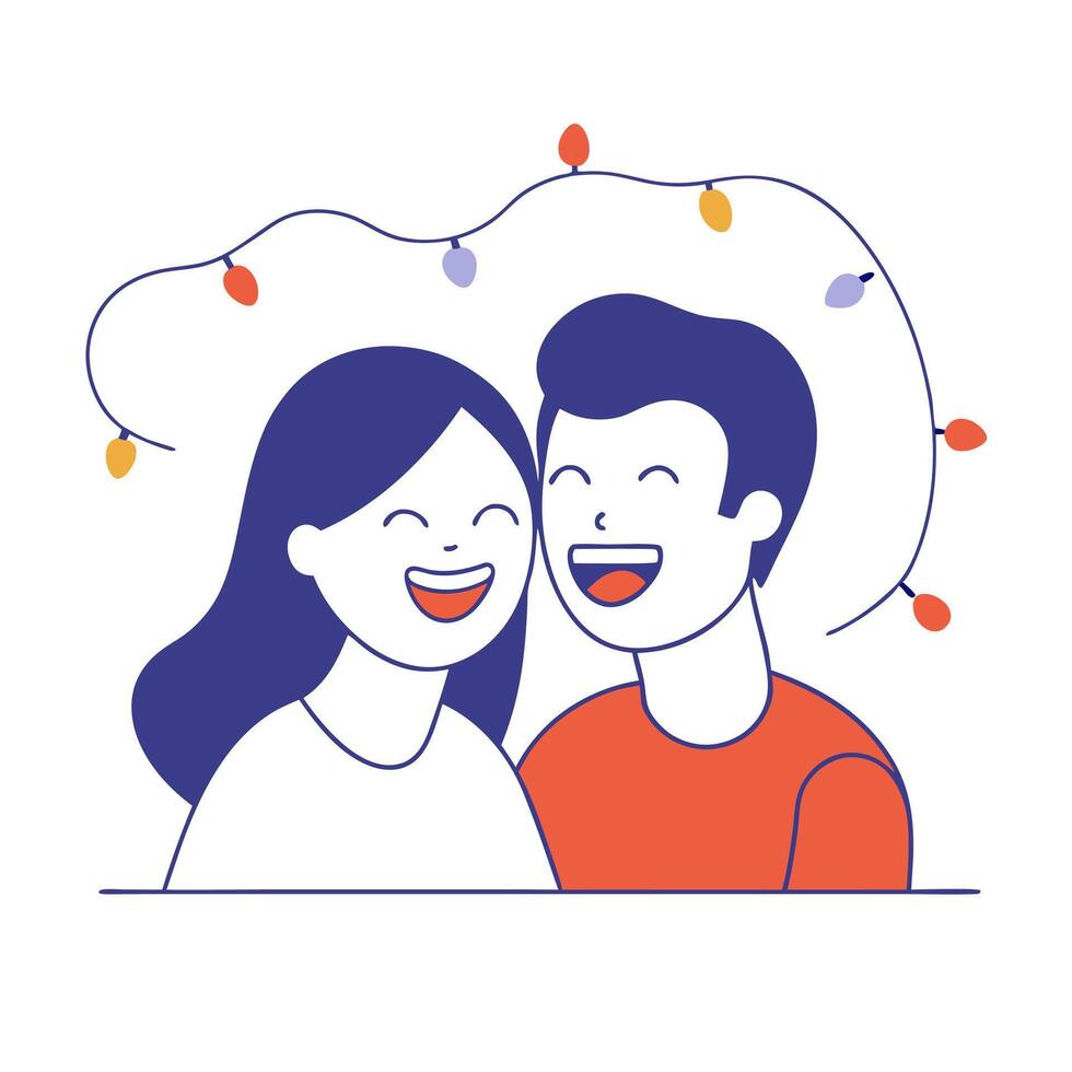 Happy couple with christmas lights illustration vector
