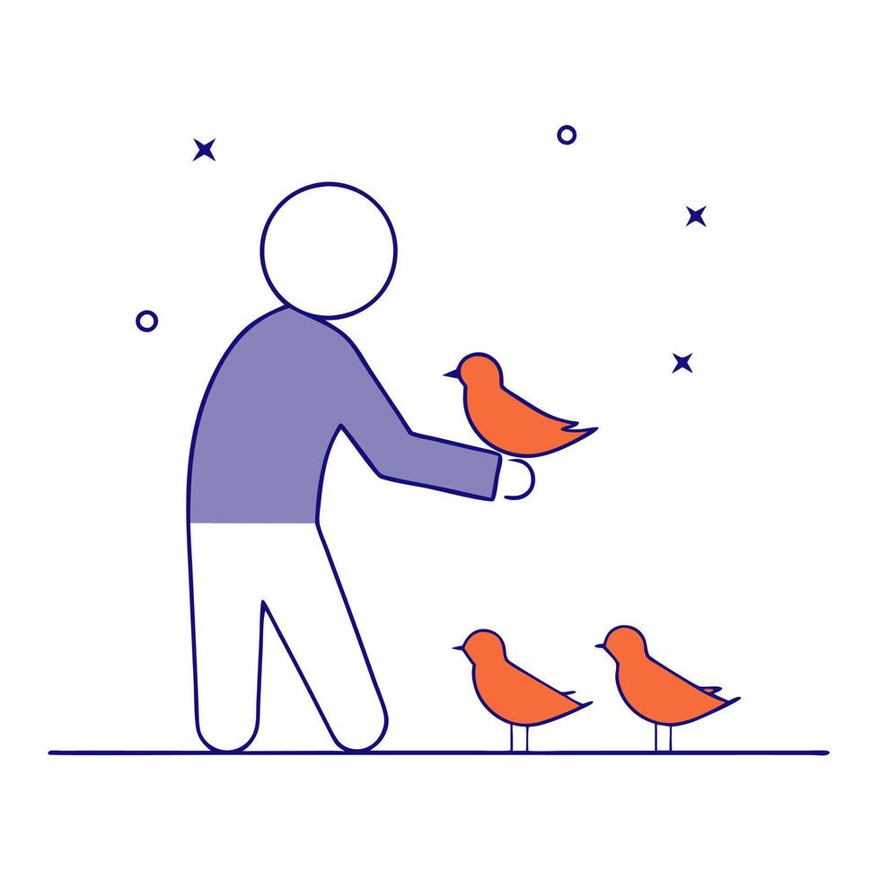 A man is feeding birds with a stick vector