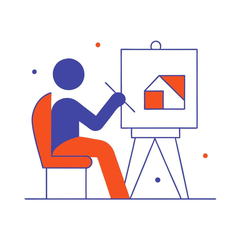 A person sitting at a desk with a paintbrush and a house vector