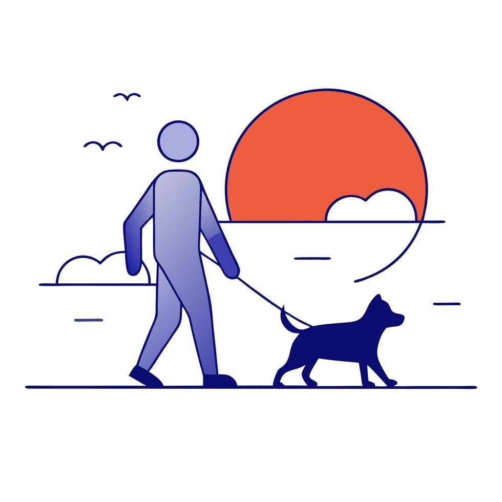 Man walking dog illustration vector