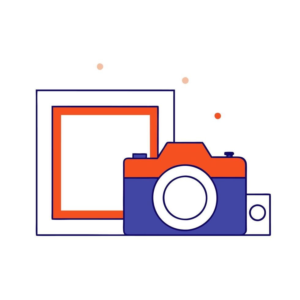 A camera and a frame on a white background vector