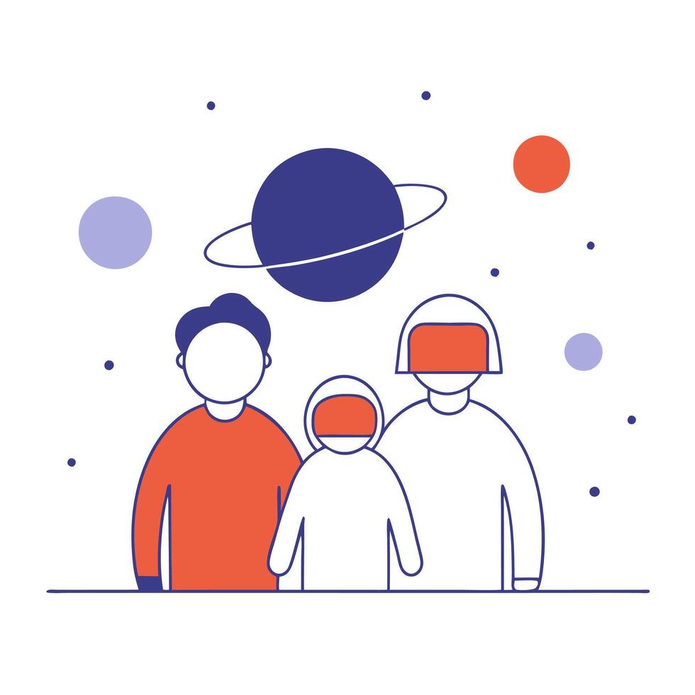 Family in virtual reality space illustration vector